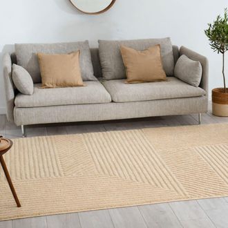 Nazar Rugs Alfombra de l&iacute;neas con relieve en color crema - 80x150 cm