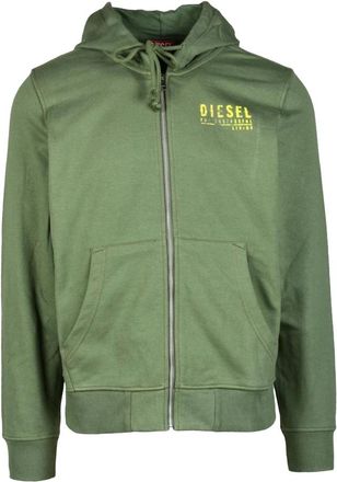 Diesel Cotton Polyester Zip-through Sweatshirt - Heren - Vesten met rits - Groen - 2XL - Polyester - Hoodies & sweatvesten