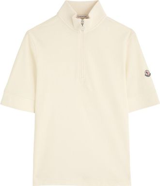 Moncler Half-zip Piqu&eacute; Cotton T-shirt - Ivory - XS (UK 8 /xs)