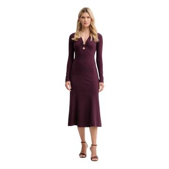 Twinset Jurk met ringdetail en lange mouwen - Dames - Jurken - Paars - Maat: XS Leer