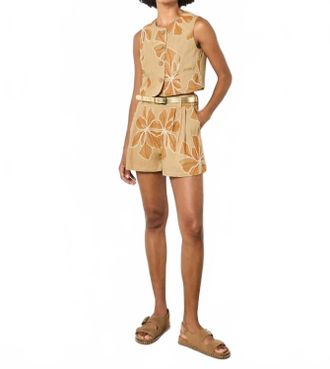 Apricot Embroidered Floral Waistcoat In Stone