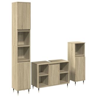 Berkfield Home 3 Piece Bathroom Furniture Set Sonoma Oak Engineered Wood in Light Brown