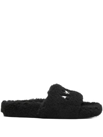Amiri logo slides - women - Fabric/Fabric/Calf Leather/Rubber - 40 - Black