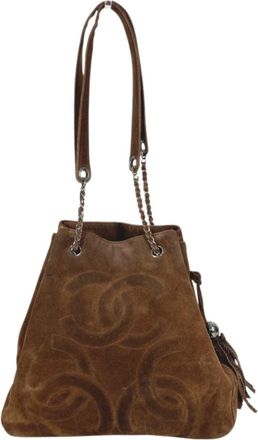Chanel Brown Suede Shoulder Bag Tote Bag (Pre-Owned)