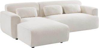 Sweeek Sofá esquinero, tela borreguito de 3 plazas, crema