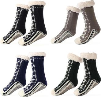 Generic Unisex Thick Cashmere Slipper Home Socks Fluffy Plush Comfy Sleeping Footwear Non-slip Grippy Boots Thermal Plush Booties (4pcs-l,One Size)