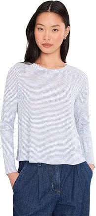 Eileen Fisher Petite Striped Organic Linen Jersey Crew Neck Long Sleeve T-Shirts Womens Clothing Skylight : PXS