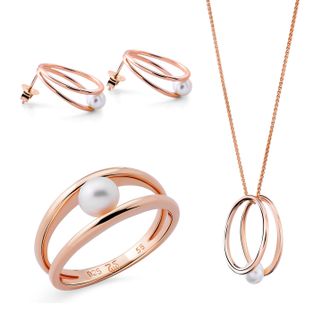 Orphelia Heloise WoMens 925 Sterling Silver Set: Necklace + Earrings + Ring - Rose SET-7509 - Size O 1/2