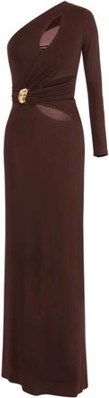 Elisabetta Franchi Kleedjes, Dames, Bruin, S, Tule, Red Carpet Jurk in Cr&ecirc;pe Stof met Juweeldetails
