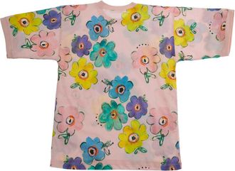 Marni Girls Round Neck Dress Floral Multicolour Cotton