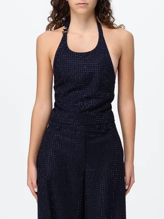 Pinko Rhinestone-Embellished Cr&ecirc;pe Cropped Halter Top