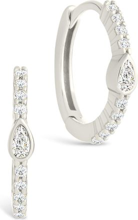 Sterling Forever Sterling Silver Pear Cut Bezel Set Huggie Hoop Earrings
