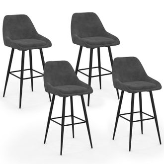 IDMarket Set Di 4 Sgabelli Da Bar Thalya In Velluto Grigio Scuro Con Mezzi Braccioli