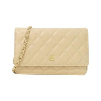 Chanel Beige Grained Calfskin Chain/Shoulder Wallet (Pre-Owned)