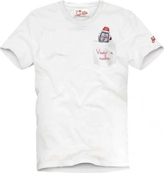 MC2 Saint Barth Witte Katoenen T-shirt met Voorzak - Heren - T-shirts - Wit - XL - Katoen - Tops