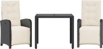 vidaXL 3 Piece Bistro Set with Cushions Black Poly Rattan vidaXL