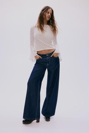 H&M Wide Regular Waist Jeans in Dark Denim Blue at Nordstrom, Size 20