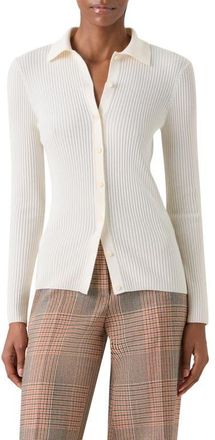 Akris Fitted Merino Wool Rib Cardigan in Cream at Nordstrom, Size 12