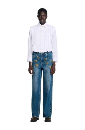 Sandro Pleated cropped shirt in White at Nordstrom, Size X-Large