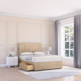 Sloomy Kansas Divan Bed Base 4 Drawers & 54 Floor Standing Headboard in Cream | Size: Super King