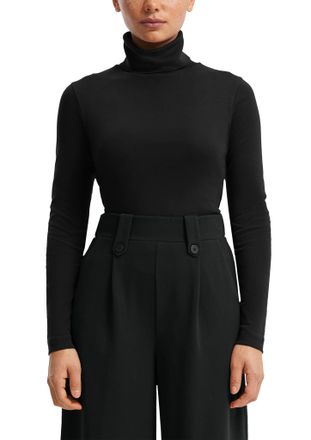 QS by s.Oliver Rollkragenshirt QS, Damen, Gr. XXL, schwarz, Web, Obermaterial: 100% Baumwolle, unifarben, slim fit taillenbedeckt, ohne Ausschnitt, Shirts Rollkragen