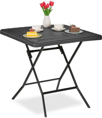 Relaxdays Relaxdays - Garden Table Wood-Look, Square, HxWxD: 74 x 78 x 78 cm, Balcony, Plastic, Metal, Outdoor, Camping, Black