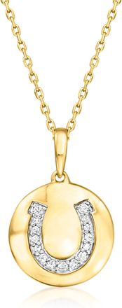 Ross-Simons Diamond Horseshoe Disc Pendant Necklace in 18kt Gold Over Sterling