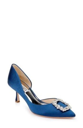 Badgley Mischka Fabia Embellished Pointed Toe Pump in Navy Satin at Nordstrom Rack, Size 9.5