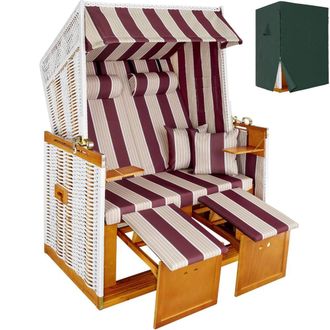 TecTake Beach Chair Sylt with cushions, footrest & rain cover in Red | Size: 2 Seater
