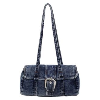 Generic Pufei Denim Armpit Bag Large Boston Handbag for Women Work Or Daily Use (Dark Blue)