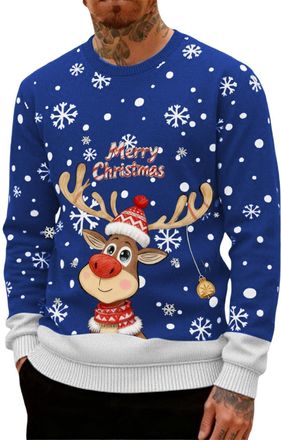 Generic Ugly Christmas Jumpers for Men Crew Neck with Long Sleeves, Warm Cosy Xmas Jumper Funny Christmas Sweater Men Novelty Graphic Reindeer Snowflakes Knit
