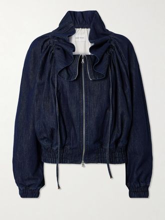 Dries Van Noten Giacca In Denim Con Arricciature E Ruche - Blu
