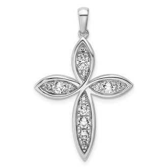 Diamond2Deal 14K White Gold Lab Grown Diamond Cross Pendant (0.75ct, VS, G-H)