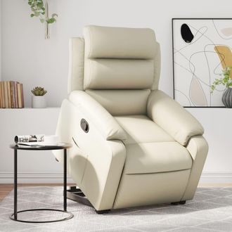 vidaXL Sill&oacute;n Reclinable Elevable Cuero Artificial Color Crema Vidaxl