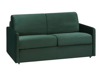 Vente-Unique Sof&aacute; cama de 3 plazas tipo italiano de terciopelo CALIFE - Verde pino - Somier de l&aacute;minas de 140 cm - Colch&oacute;n de 14 cm