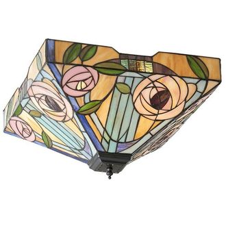 Loops Tiffany Glass Semi Flush Ceiling Light Pink Rose Inverted Square Shade i00062 in Clear