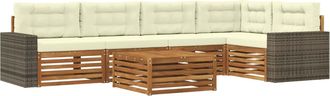 vidaXL Conjunto De Sof&aacute;s De Exterior 6 Uds. Natural Y Crema Poli&eacute;ster Vidaxl