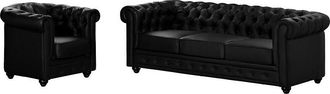 Vente-Unique Sof&aacute; 3 plazas y sill&oacute;n CHESTERFIELD - Piel sint&eacute;tica - Negro