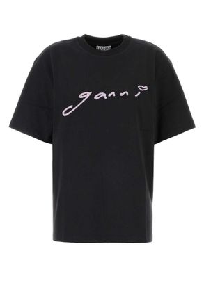 Ganni Black Logo Crew Neck T-Shirt