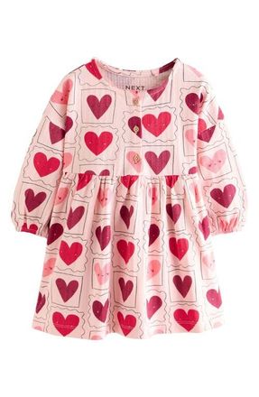 Next Kids Heart Print Cotton Jersey Dress in Red at Nordstrom, Size 1.5-2Y