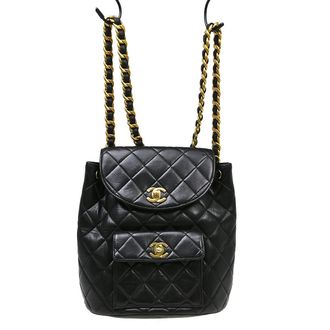 Chanel Duma Drawstring Backpack Quilted Leather Black Leather Backpack Bag (Pre-Owned)