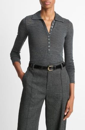 Vince Wool Long Sleeve Polo in Medium Heather Grey at Nordstrom Rack, Size X-Large