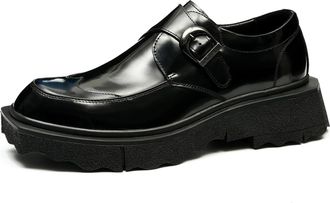 Generic Mens Business Casual Monk Shoes Buckle Thick Sole Formal Dress Shoes,Black,10.5