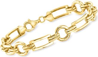 Ross-Simons 18kt Gold Over Sterling Alternating Rectangle and Circle-Link Bracelet