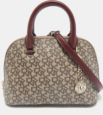 DKNY Dkny Brown/maroon Signature Coated Canvas And Leather Small Dome Satchel