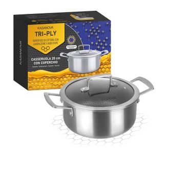 KASANOVA Casseruola 20 cm con coperchio a 3 strati Tri - ply