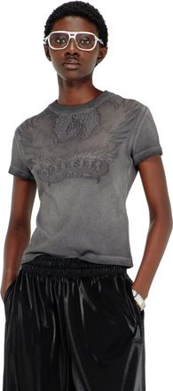Diesel Slim T-shirt with d&eacute;vor&eacute; Phoenix - T-Shirts - Woman - Grey