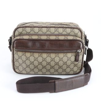 Gucci Beige Brown Leather Coated Canvas Shoulder Bag (Pre-Owned)
