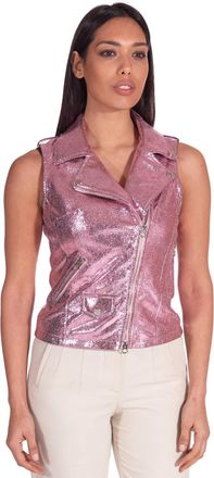 D'Arienzo Chiodo smanicato biker in pelle laminata rosa DArienzo, Seleziona Taglia XS, Colore Rosa