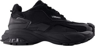Versace Mens Low-Top Calfskin Leather Sneaker Black
